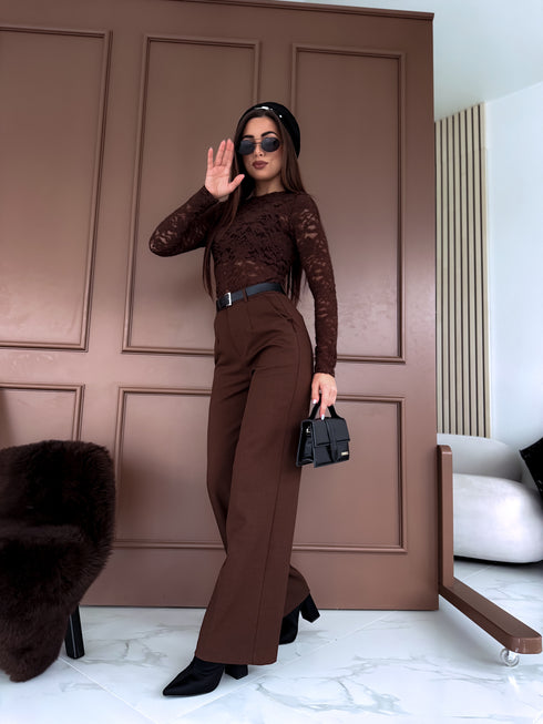 "SERENITY" mežģīņu tops HS10035 - CHOCO